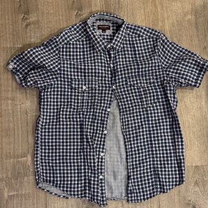 Johnson & Murphy Classic Navy and White Checkered Button-Down Shirt